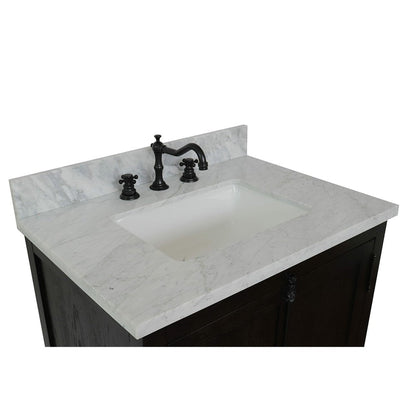 Bellaterra Home Plantation 31" 2-Door Brown Ash Freestanding Vanity Set With Ceramic Undermount Rectangular Sink and White Carrara Marble Top