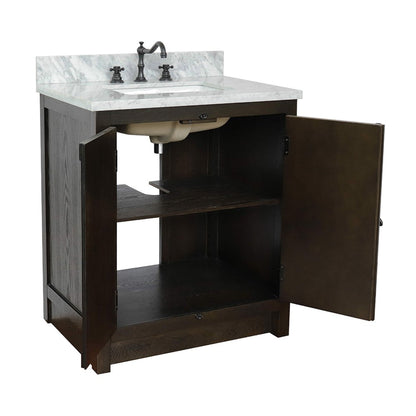 Bellaterra Home Plantation 31" 2-Door Brown Ash Freestanding Vanity Set With Ceramic Undermount Rectangular Sink and White Carrara Marble Top