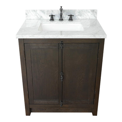 Bellaterra Home Plantation 31" 2-Door Brown Ash Freestanding Vanity Set With Ceramic Undermount Rectangular Sink and White Carrara Marble Top