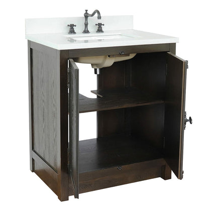 Bellaterra Home Plantation 31" 2-Door Brown Ash Freestanding Vanity Set With Ceramic Undermount Rectangular Sink and White Quartz Top