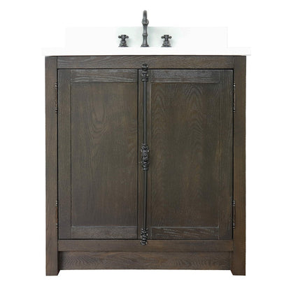 Bellaterra Home Plantation 31" 2-Door Brown Ash Freestanding Vanity Set With Ceramic Undermount Rectangular Sink and White Quartz Top