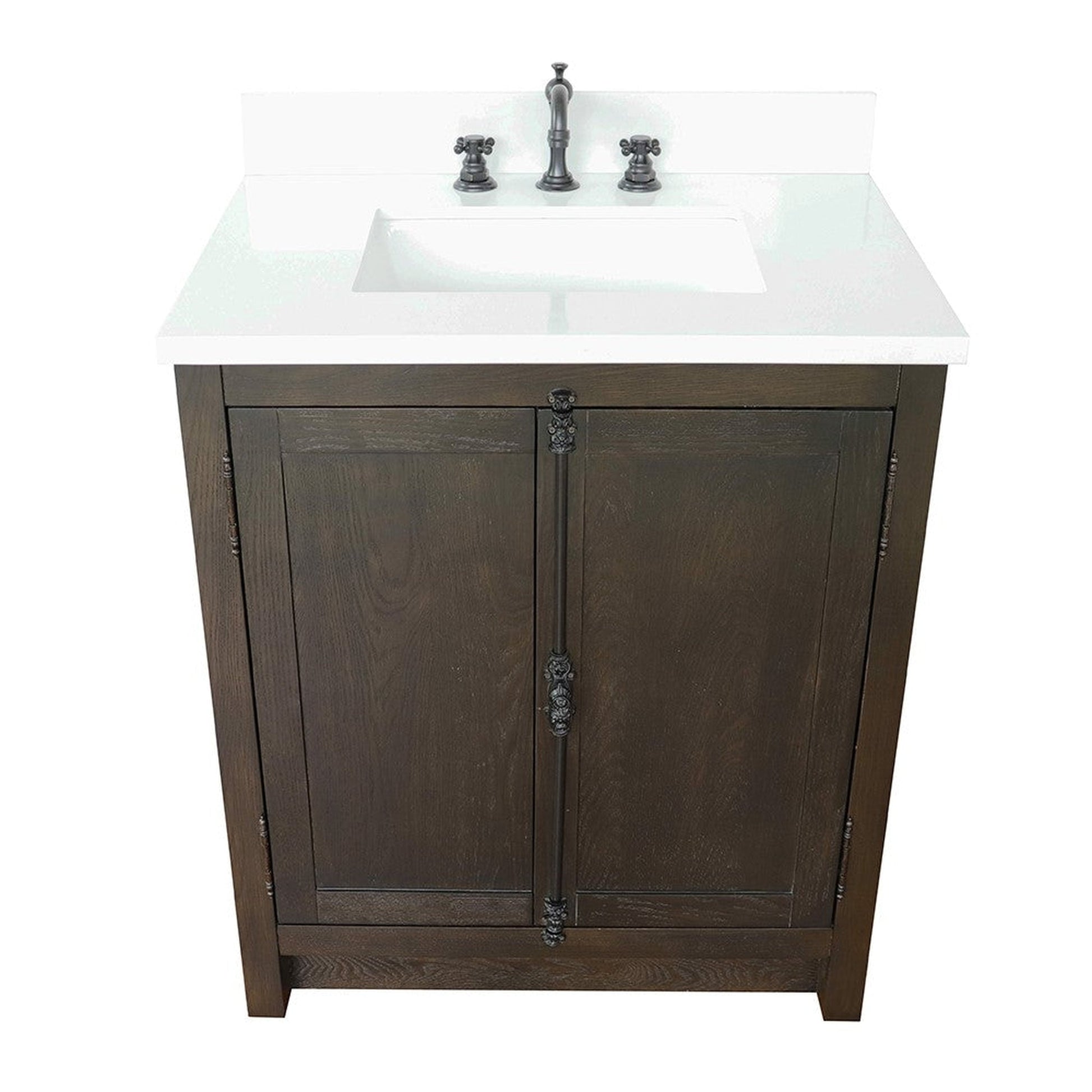 Bellaterra Home Plantation 31" 2-Door Brown Ash Freestanding Vanity Set With Ceramic Undermount Rectangular Sink and White Quartz Top