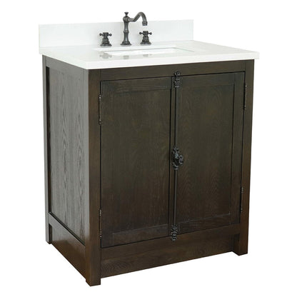 Bellaterra Home Plantation 31" 2-Door Brown Ash Freestanding Vanity Set With Ceramic Undermount Rectangular Sink and White Quartz Top