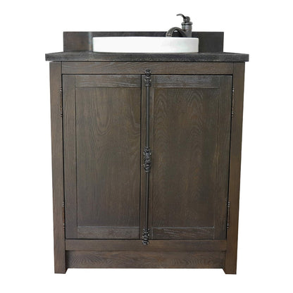 Bellaterra Home Plantation 31" 2-Door Brown Ash Freestanding Vanity Set With Ceramic Vessel Sink and Black Galaxy Top