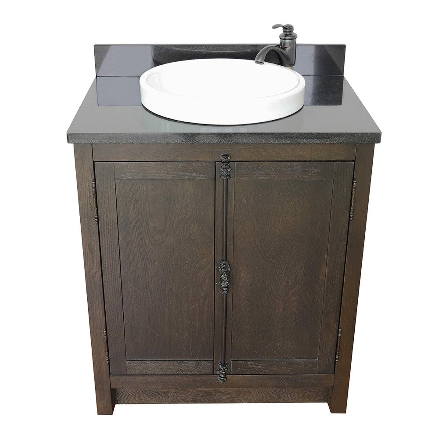 Bellaterra Home Plantation 31" 2-Door Brown Ash Freestanding Vanity Set With Ceramic Vessel Sink and Black Galaxy Top