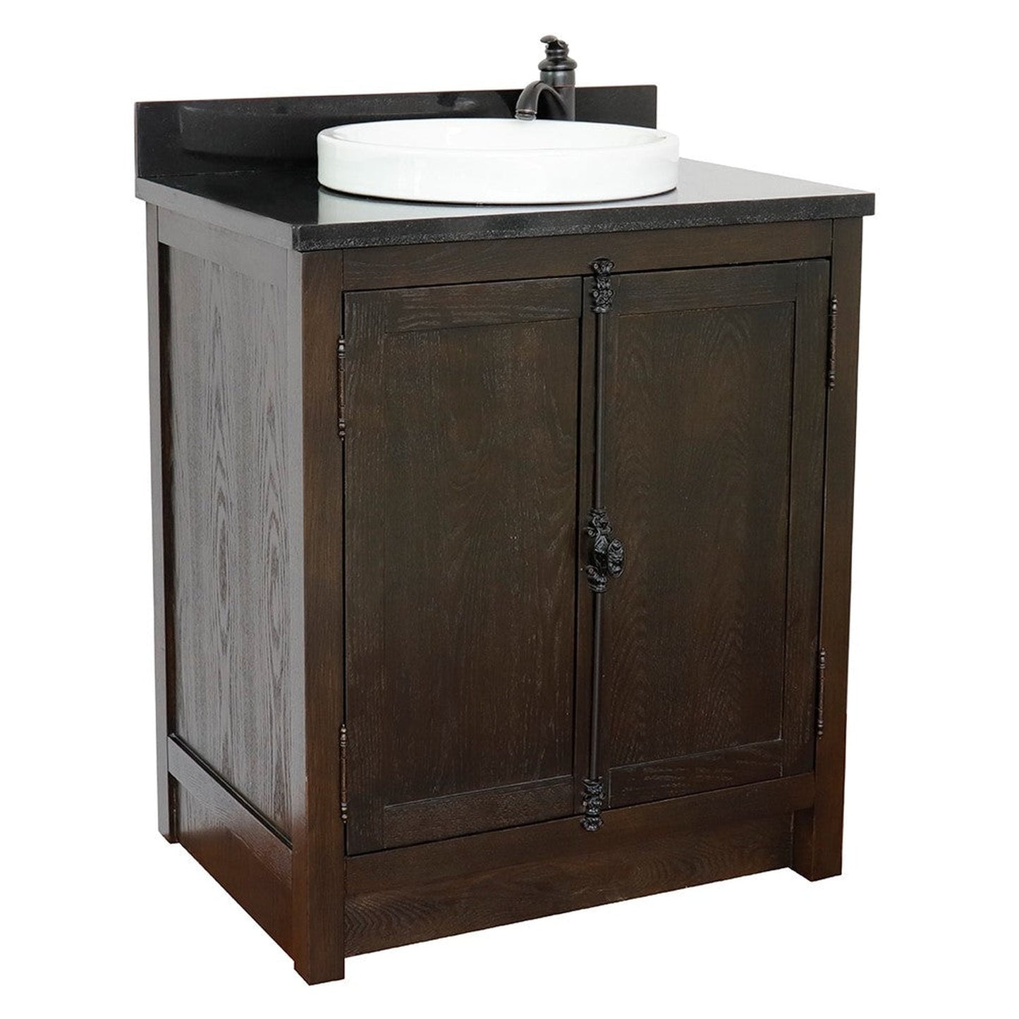 Bellaterra Home Plantation 31" 2-Door Brown Ash Freestanding Vanity Set With Ceramic Vessel Sink and Black Galaxy Top