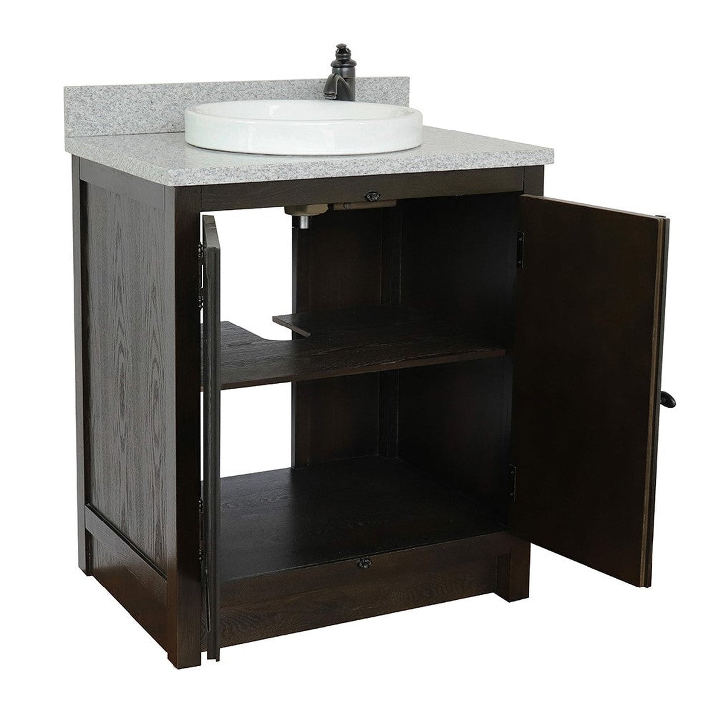 Bellaterra Home Plantation 31" 2-Door Brown Ash Freestanding Vanity Set With Ceramic Vessel Sink and Gray Granite Top