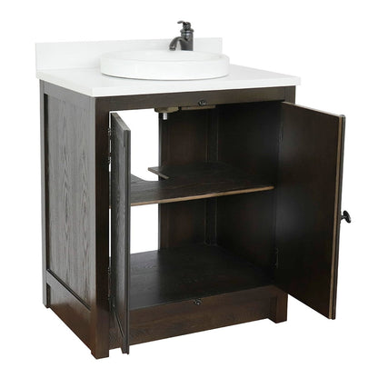 Bellaterra Home Plantation 31" 2-Door Brown Ash Freestanding Vanity Set With Ceramic Vessel Sink and White Quartz Top