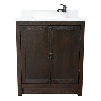 Bellaterra Home Plantation 31" 2-Door Brown Ash Freestanding Vanity Set With Ceramic Vessel Sink and White Quartz Top