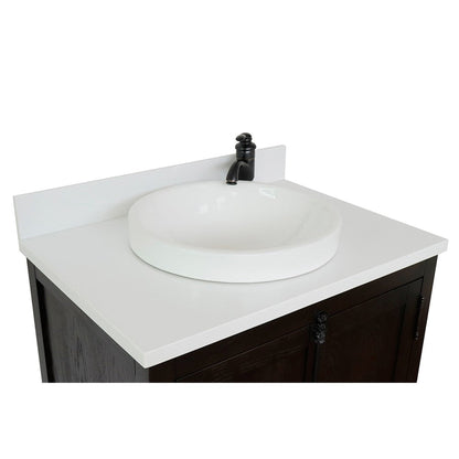 Bellaterra Home Plantation 31" 2-Door Brown Ash Freestanding Vanity Set With Ceramic Vessel Sink and White Quartz Top