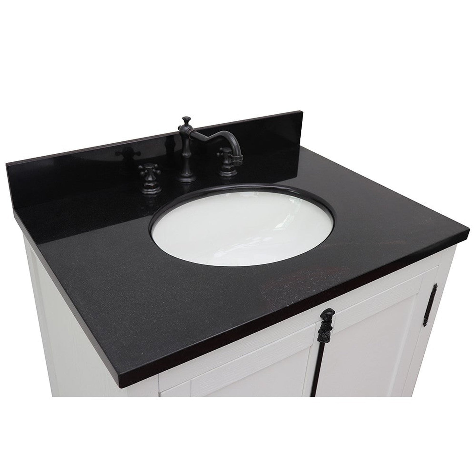 Bellaterra Home Plantation 31" 2-Door Glacier Ash Freestanding Vanity Set With Ceramic Undermount Oval Sink and Black Galaxy Top