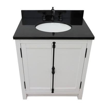 Bellaterra Home Plantation 31" 2-Door Glacier Ash Freestanding Vanity Set With Ceramic Undermount Oval Sink and Black Galaxy Top