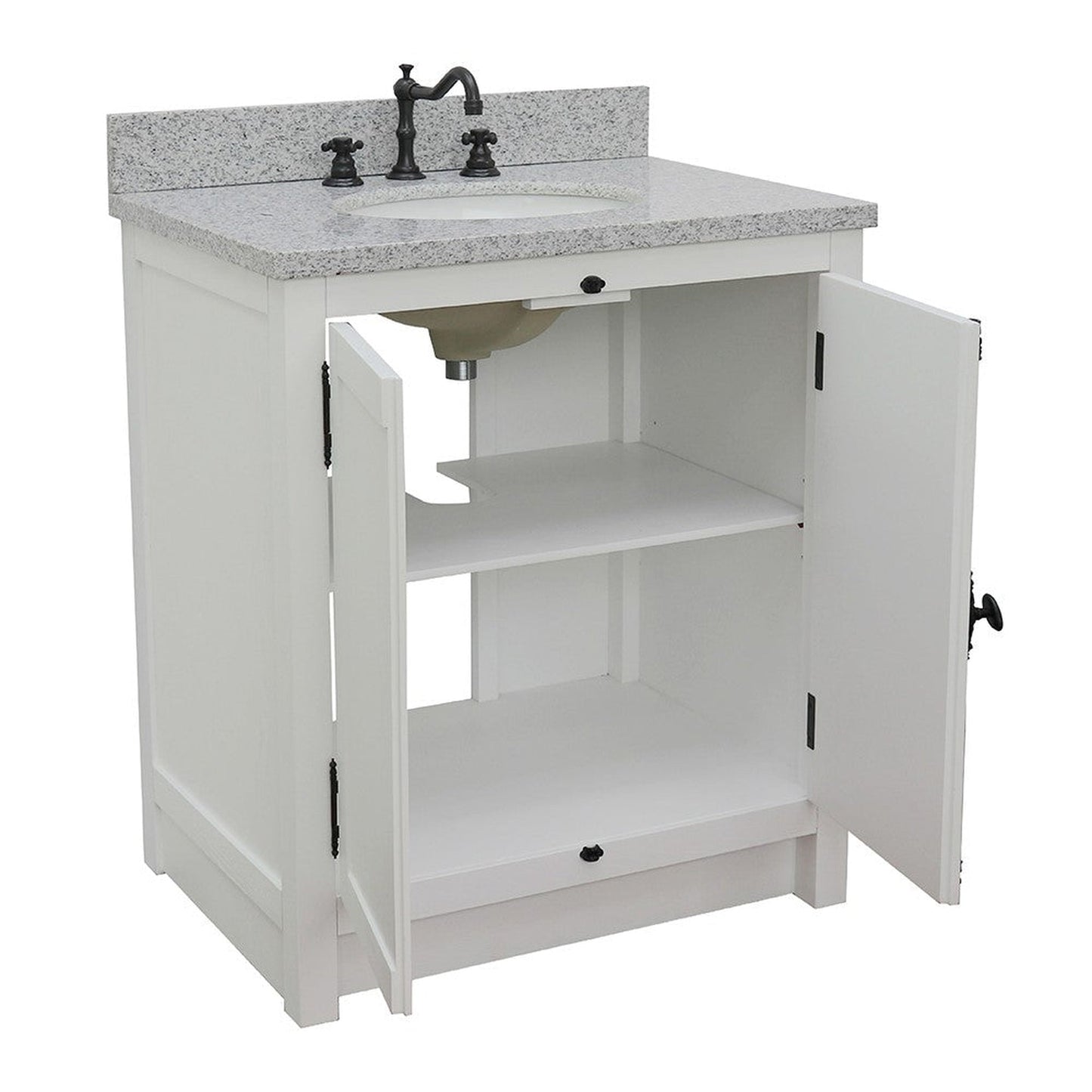 Bellaterra Home Plantation 31" 2-Door Glacier Ash Freestanding Vanity Set With Ceramic Undermount Oval Sink and Gray Granite Top