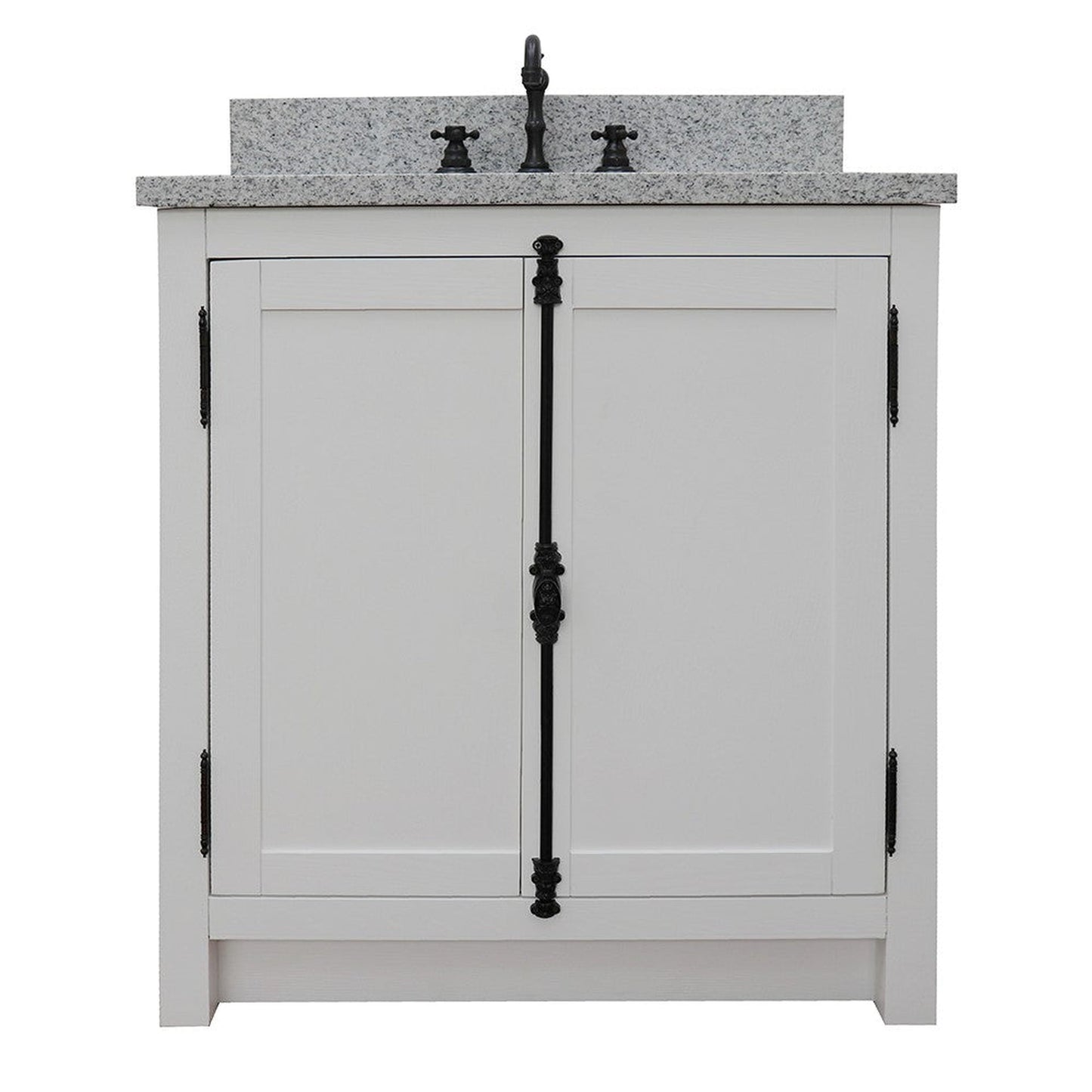 Bellaterra Home Plantation 31" 2-Door Glacier Ash Freestanding Vanity Set With Ceramic Undermount Oval Sink and Gray Granite Top