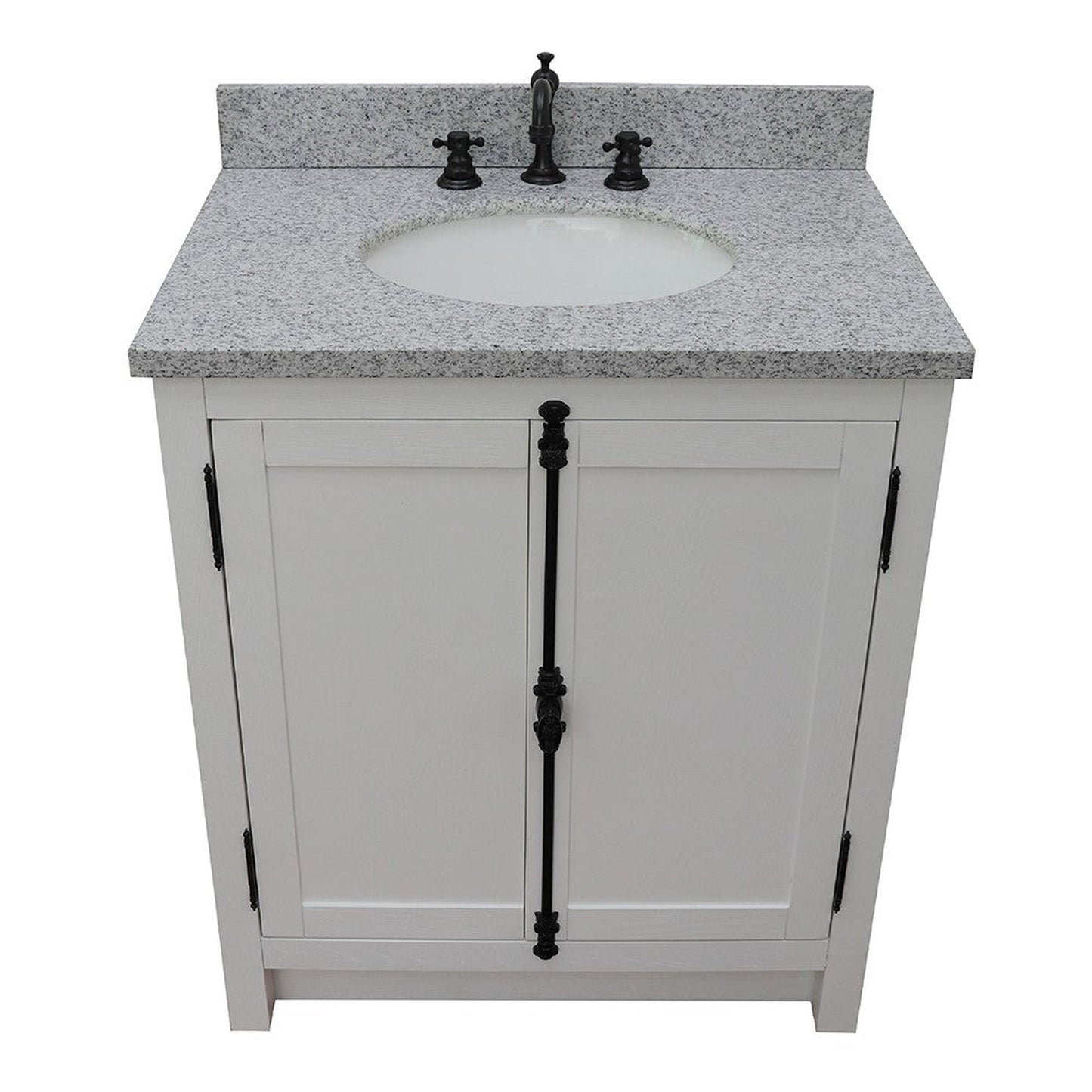 Bellaterra Home Plantation 31" 2-Door Glacier Ash Freestanding Vanity Set With Ceramic Undermount Oval Sink and Gray Granite Top