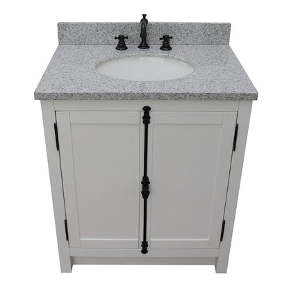 Bellaterra Home Plantation 31" 2-Door Glacier Ash Freestanding Vanity Set With Ceramic Undermount Oval Sink and Gray Granite Top