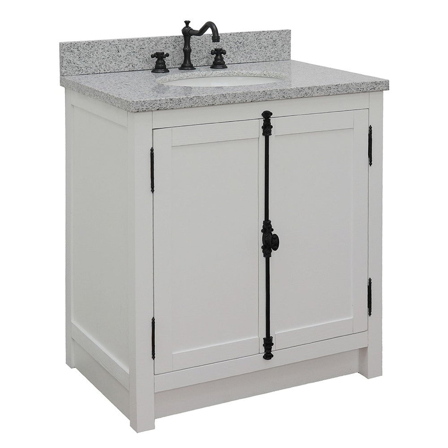 Bellaterra Home Plantation 31" 2-Door Glacier Ash Freestanding Vanity Set With Ceramic Undermount Oval Sink and Gray Granite Top