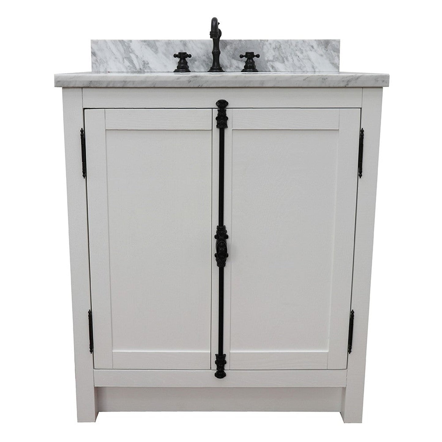 Bellaterra Home Plantation 31" 2-Door Glacier Ash Freestanding Vanity Set With Ceramic Undermount Oval Sink and White Carrara Marble Top