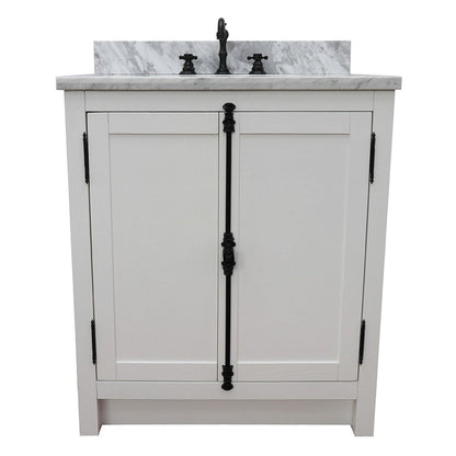 Bellaterra Home Plantation 31" 2-Door Glacier Ash Freestanding Vanity Set With Ceramic Undermount Oval Sink and White Carrara Marble Top