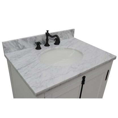 Bellaterra Home Plantation 31" 2-Door Glacier Ash Freestanding Vanity Set With Ceramic Undermount Oval Sink and White Carrara Marble Top