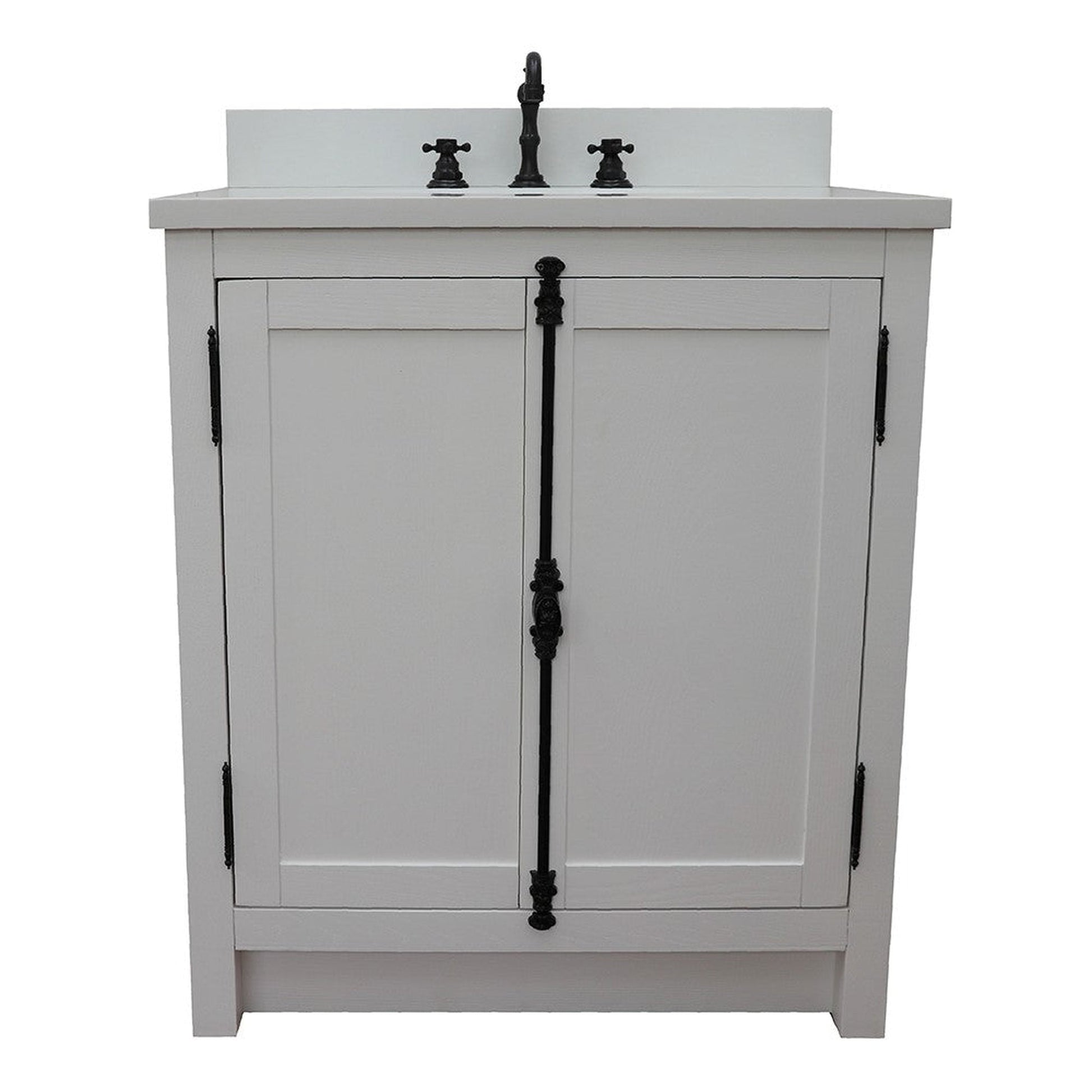 Bellaterra Home Plantation 31" 2-Door Glacier Ash Freestanding Vanity Set With Ceramic Undermount Oval Sink and White Quartz Top