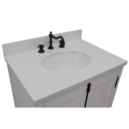 Bellaterra Home Plantation 31" 2-Door Glacier Ash Freestanding Vanity Set With Ceramic Undermount Oval Sink and White Quartz Top