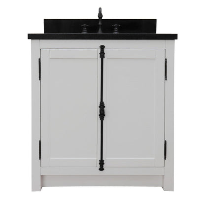 Bellaterra Home Plantation 31" 2-Door Glacier Ash Freestanding Vanity Set With Ceramic Undermount Rectangle Sink and Black Galaxy Top