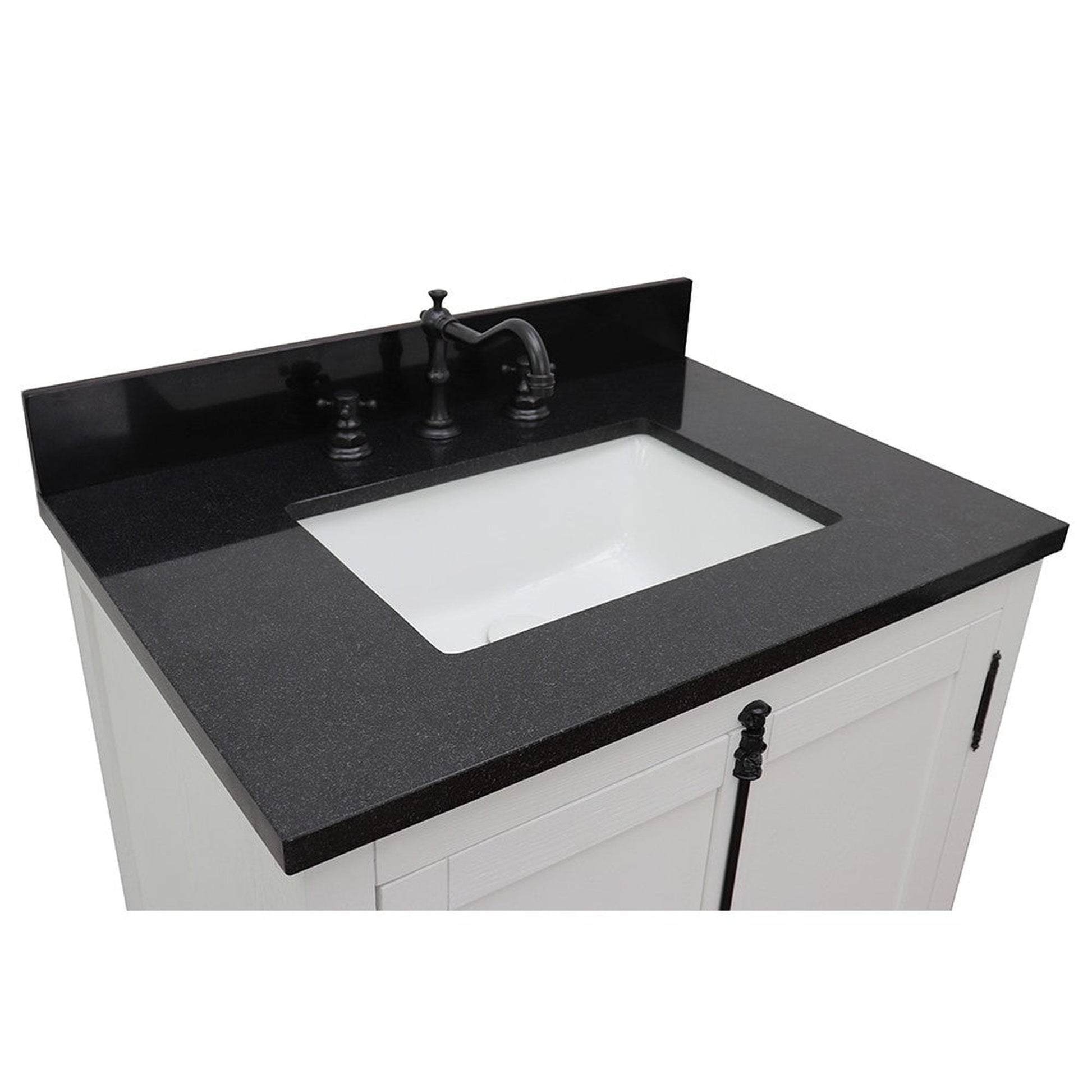 Bellaterra Home Plantation 31" 2-Door Glacier Ash Freestanding Vanity Set With Ceramic Undermount Rectangle Sink and Black Galaxy Top