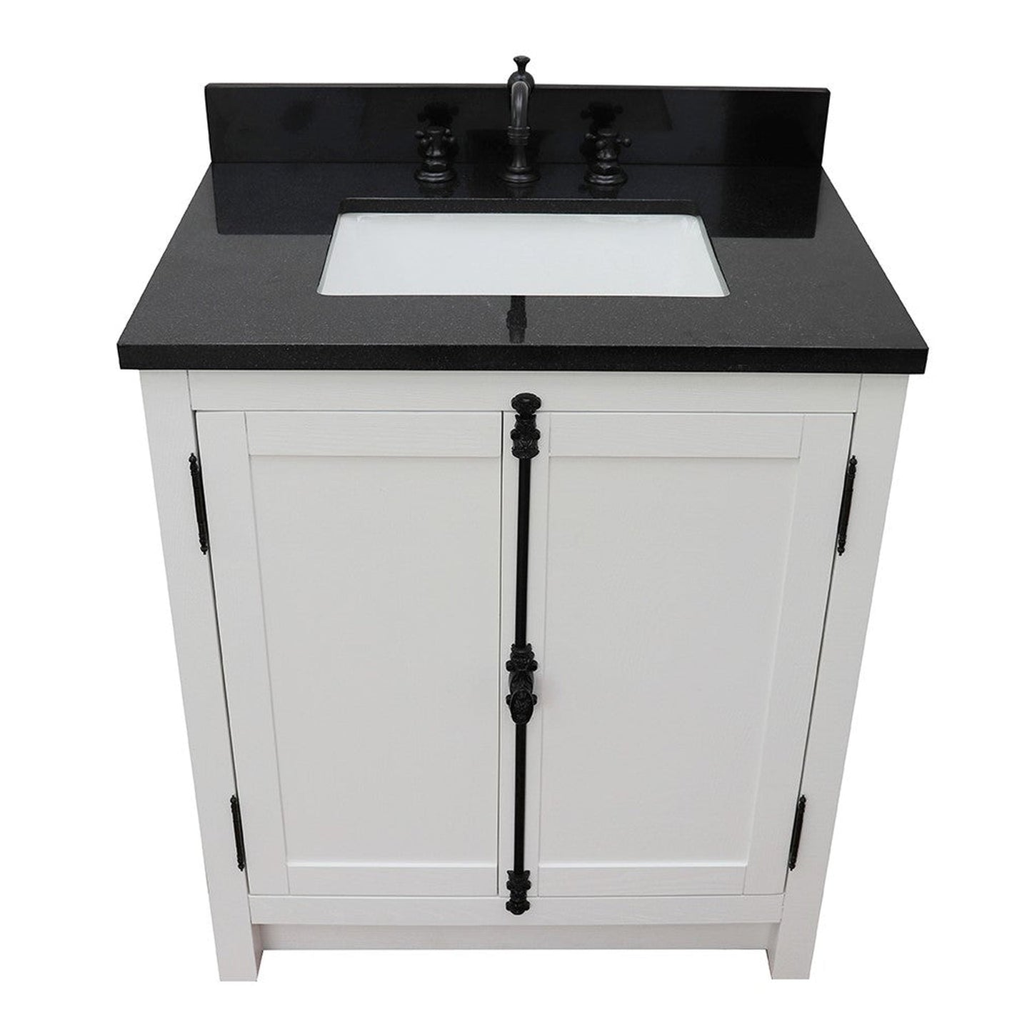 Bellaterra Home Plantation 31" 2-Door Glacier Ash Freestanding Vanity Set With Ceramic Undermount Rectangle Sink and Black Galaxy Top