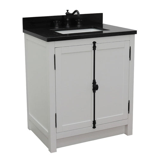 Bellaterra Home Plantation 31" 2-Door Glacier Ash Freestanding Vanity Set With Ceramic Undermount Rectangle Sink and Black Galaxy Top