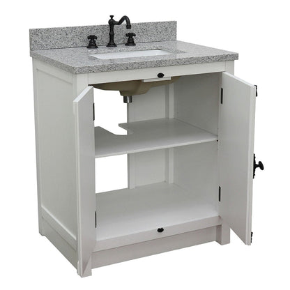 Bellaterra Home Plantation 31" 2-Door Glacier Ash Freestanding Vanity Set With Ceramic Undermount Rectangular Sink and Gray Granite Top