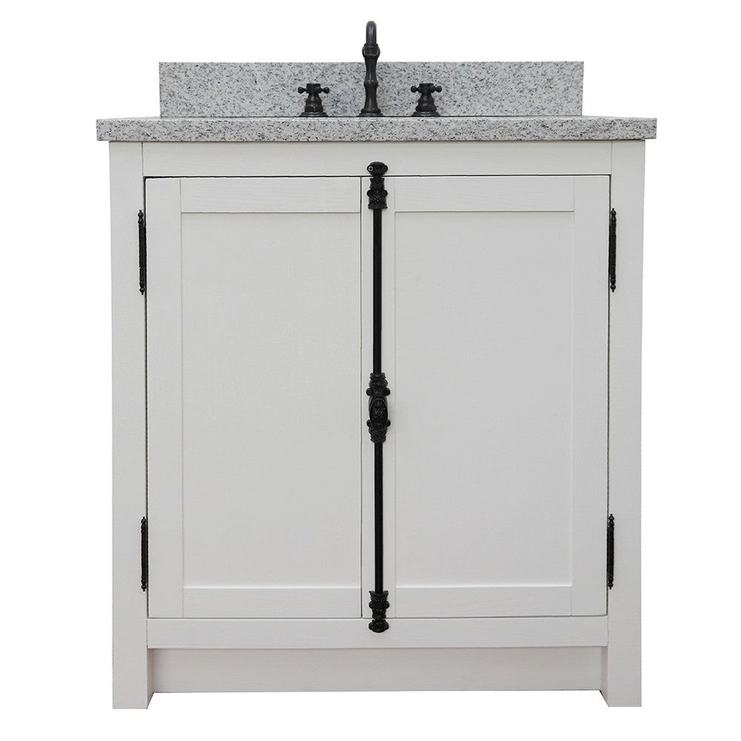 Bellaterra Home Plantation 31" 2-Door Glacier Ash Freestanding Vanity Set With Ceramic Undermount Rectangular Sink and Gray Granite Top