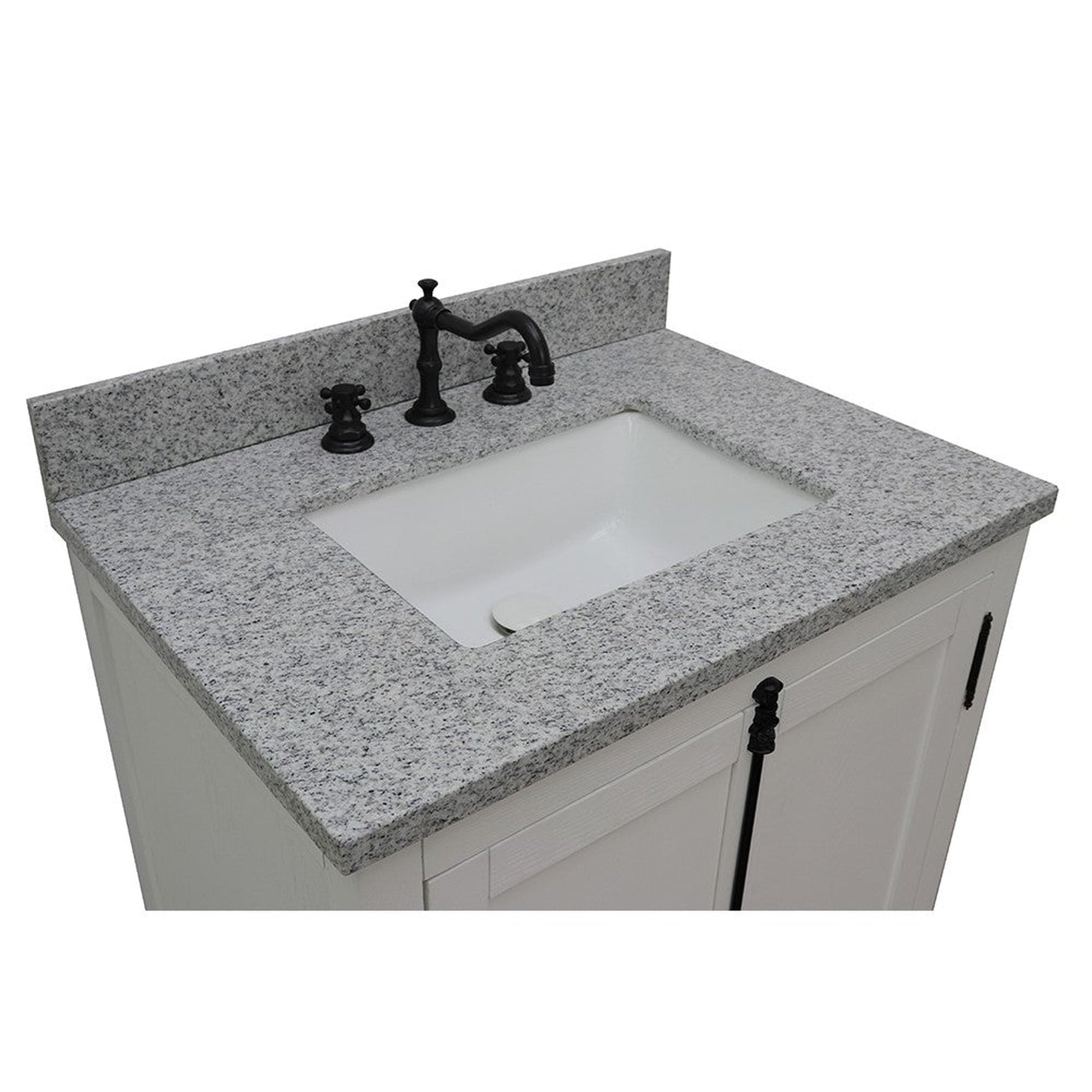 Bellaterra Home Plantation 31" 2-Door Glacier Ash Freestanding Vanity Set With Ceramic Undermount Rectangular Sink and Gray Granite Top