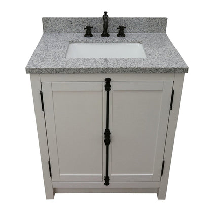 Bellaterra Home Plantation 31" 2-Door Glacier Ash Freestanding Vanity Set With Ceramic Undermount Rectangular Sink and Gray Granite Top