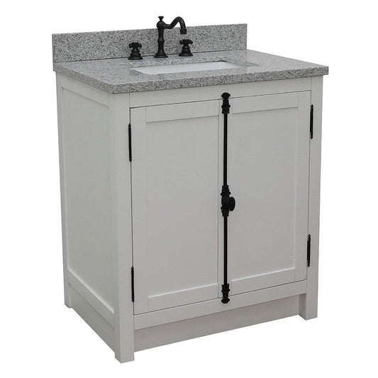 Bellaterra Home Plantation 31" 2-Door Glacier Ash Freestanding Vanity Set With Ceramic Undermount Rectangular Sink and Gray Granite Top