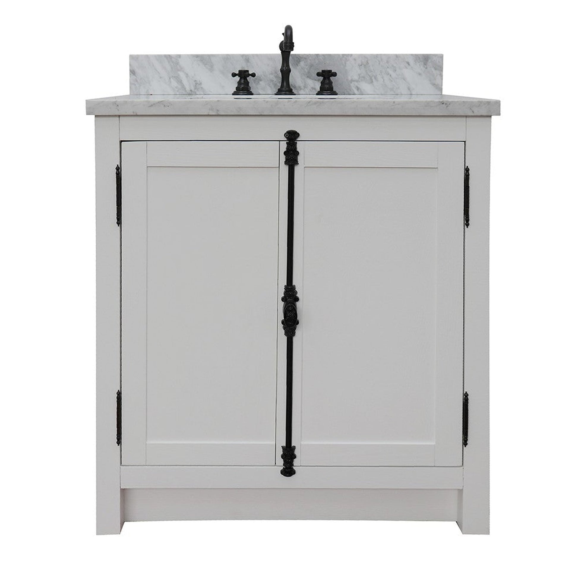 Bellaterra Home Plantation 31" 2-Door Glacier Ash Freestanding Vanity Set With Ceramic Undermount Rectangular Sink and White Carrara Marble Top