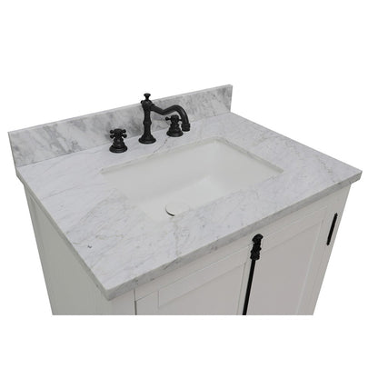 Bellaterra Home Plantation 31" 2-Door Glacier Ash Freestanding Vanity Set With Ceramic Undermount Rectangular Sink and White Carrara Marble Top