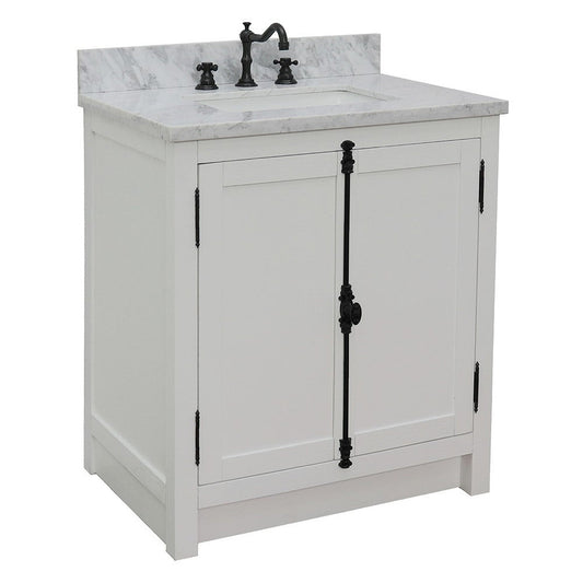 Bellaterra Home Plantation 31" 2-Door Glacier Ash Freestanding Vanity Set With Ceramic Undermount Rectangular Sink and White Carrara Marble Top