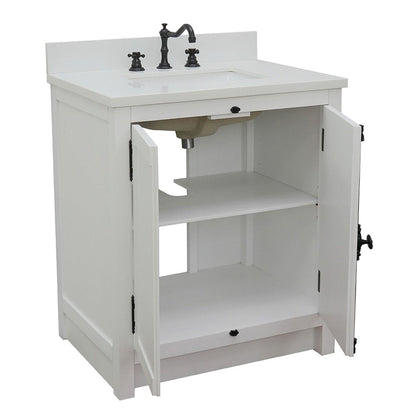 Bellaterra Home Plantation 31" 2-Door Glacier Ash Freestanding Vanity Set With Ceramic Undermount Rectangular Sink and White Quartz Top