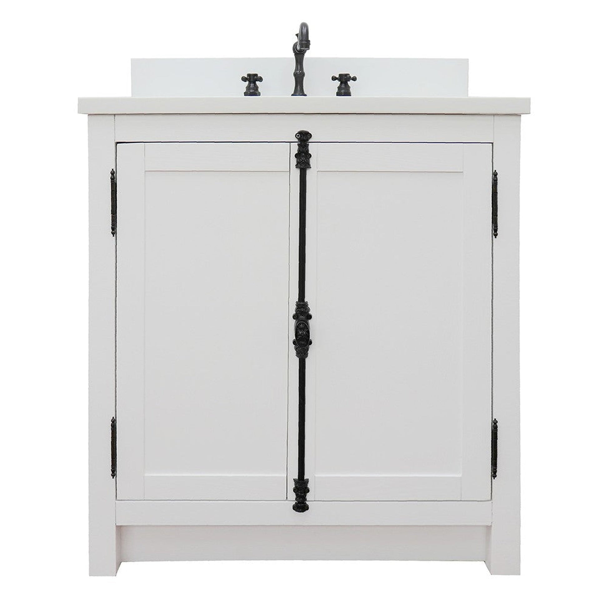 Bellaterra Home Plantation 31" 2-Door Glacier Ash Freestanding Vanity Set With Ceramic Undermount Rectangular Sink and White Quartz Top