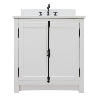 Bellaterra Home Plantation 31" 2-Door Glacier Ash Freestanding Vanity Set With Ceramic Undermount Rectangular Sink and White Quartz Top