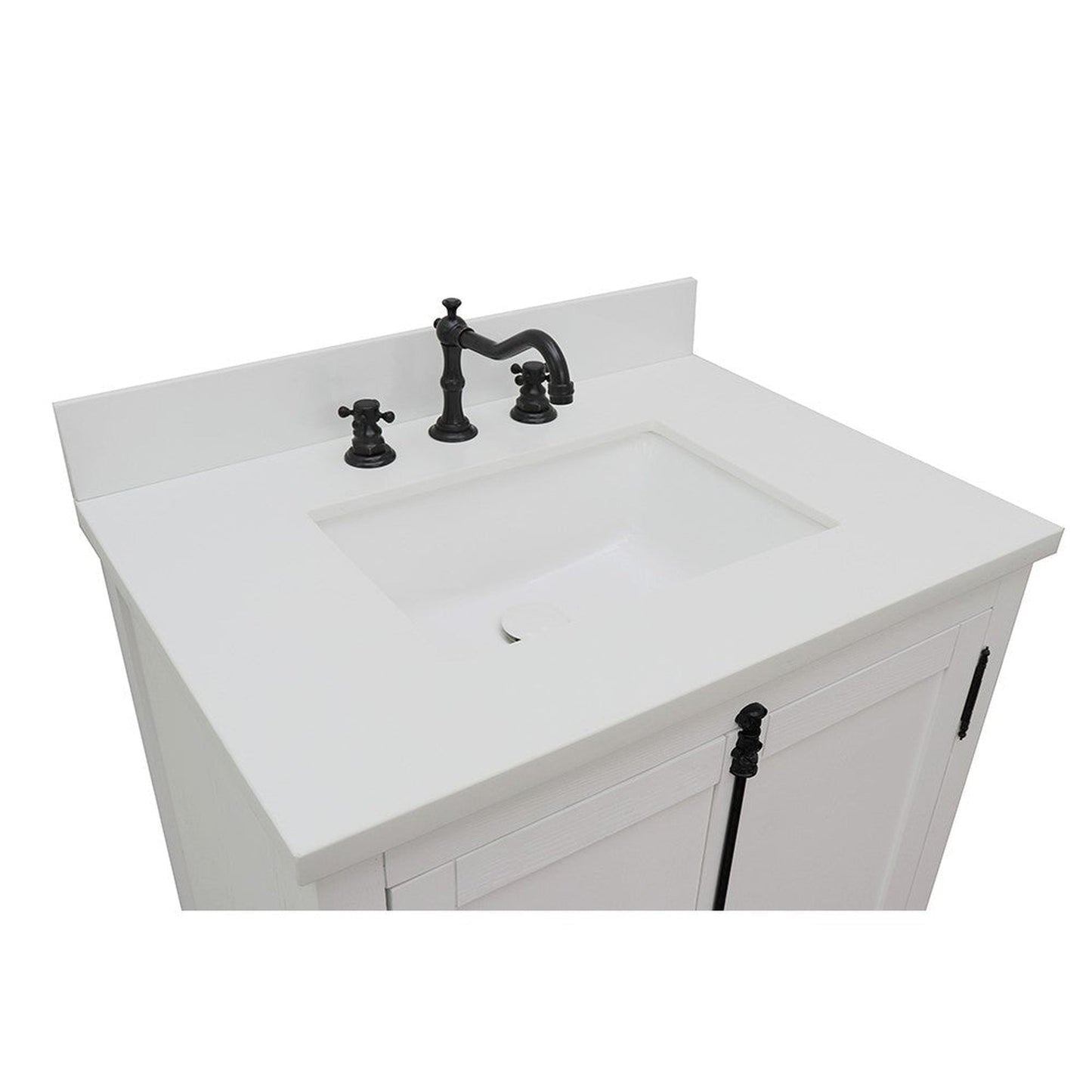 Bellaterra Home Plantation 31" 2-Door Glacier Ash Freestanding Vanity Set With Ceramic Undermount Rectangular Sink and White Quartz Top