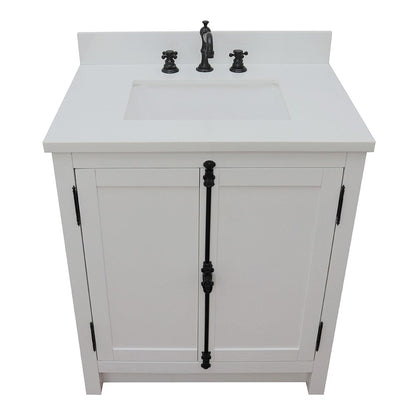 Bellaterra Home Plantation 31" 2-Door Glacier Ash Freestanding Vanity Set With Ceramic Undermount Rectangular Sink and White Quartz Top