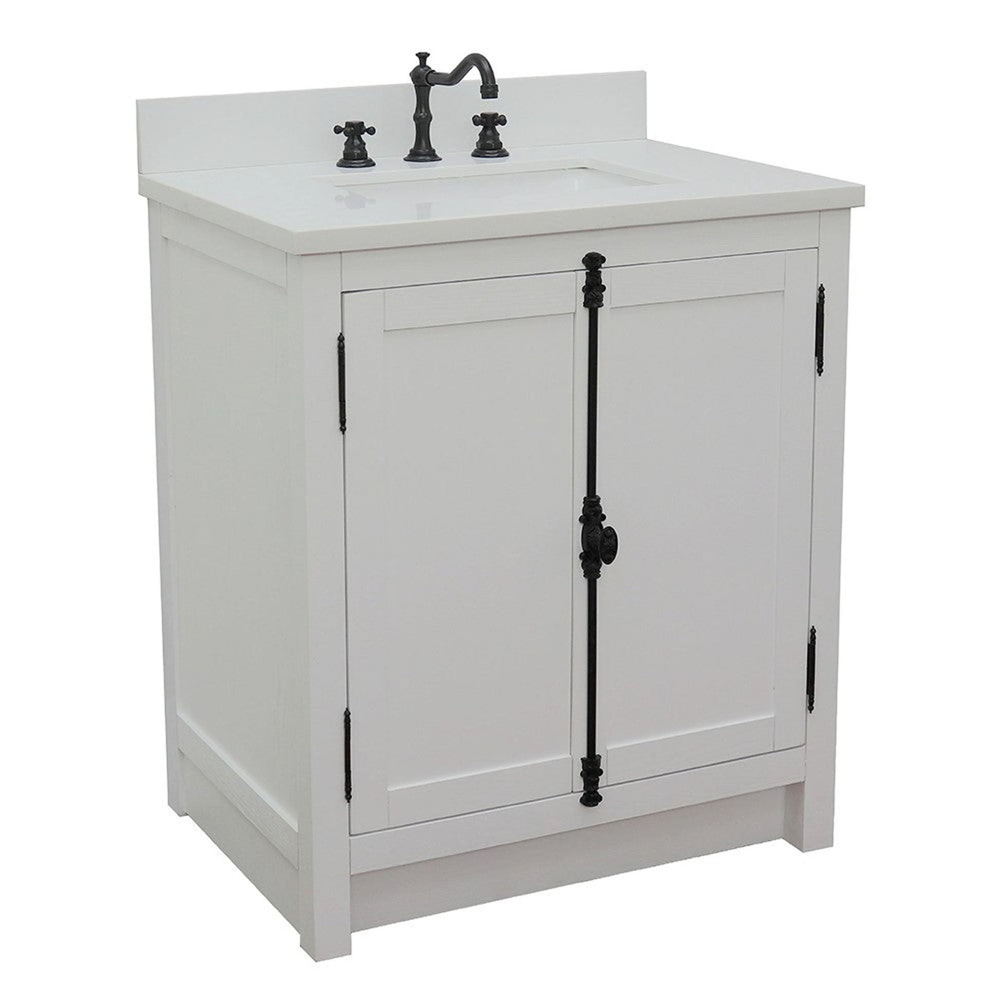 Bellaterra Home Plantation 31" 2-Door Glacier Ash Freestanding Vanity Set With Ceramic Undermount Rectangular Sink and White Quartz Top