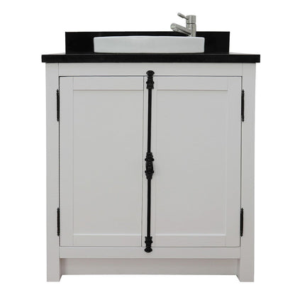 Bellaterra Home Plantation 31" 2-Door Glacier Ash Freestanding Vanity Set With Ceramic Vessel Sink and Black Galaxy Top