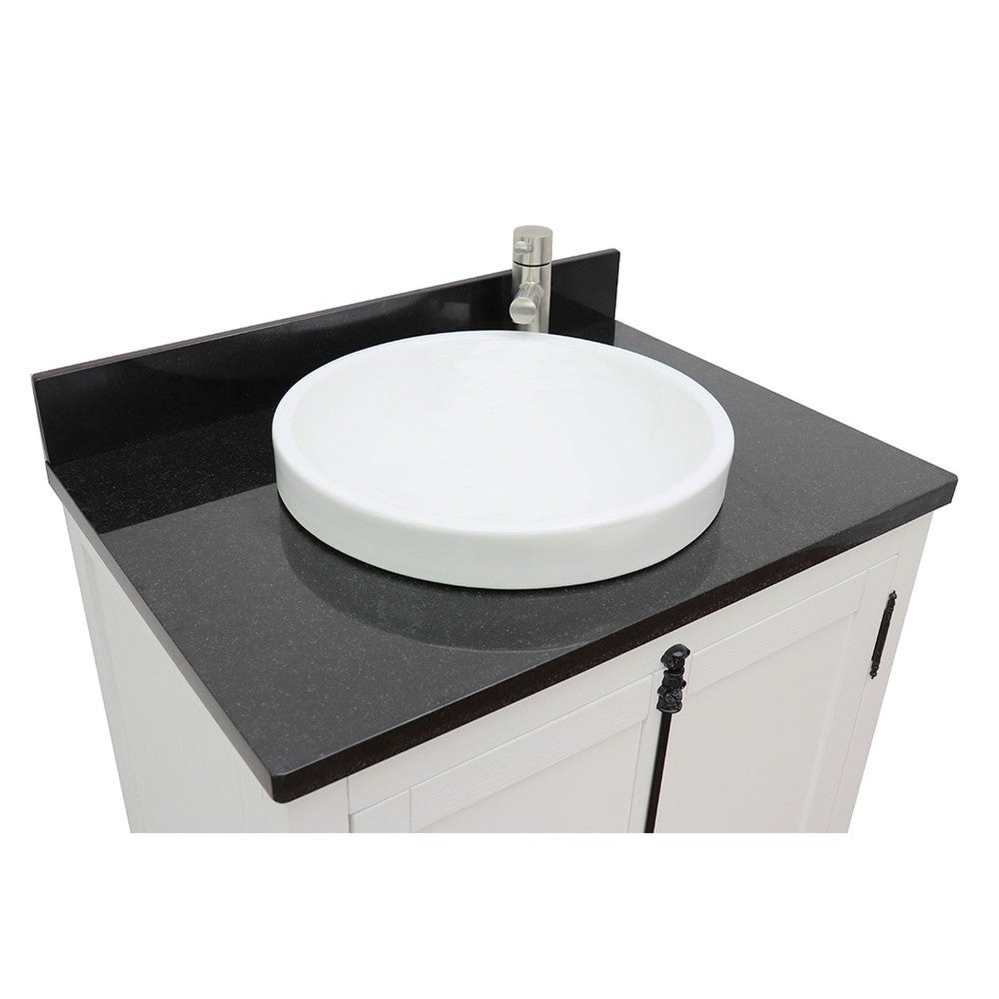 Bellaterra Home Plantation 31" 2-Door Glacier Ash Freestanding Vanity Set With Ceramic Vessel Sink and Black Galaxy Top