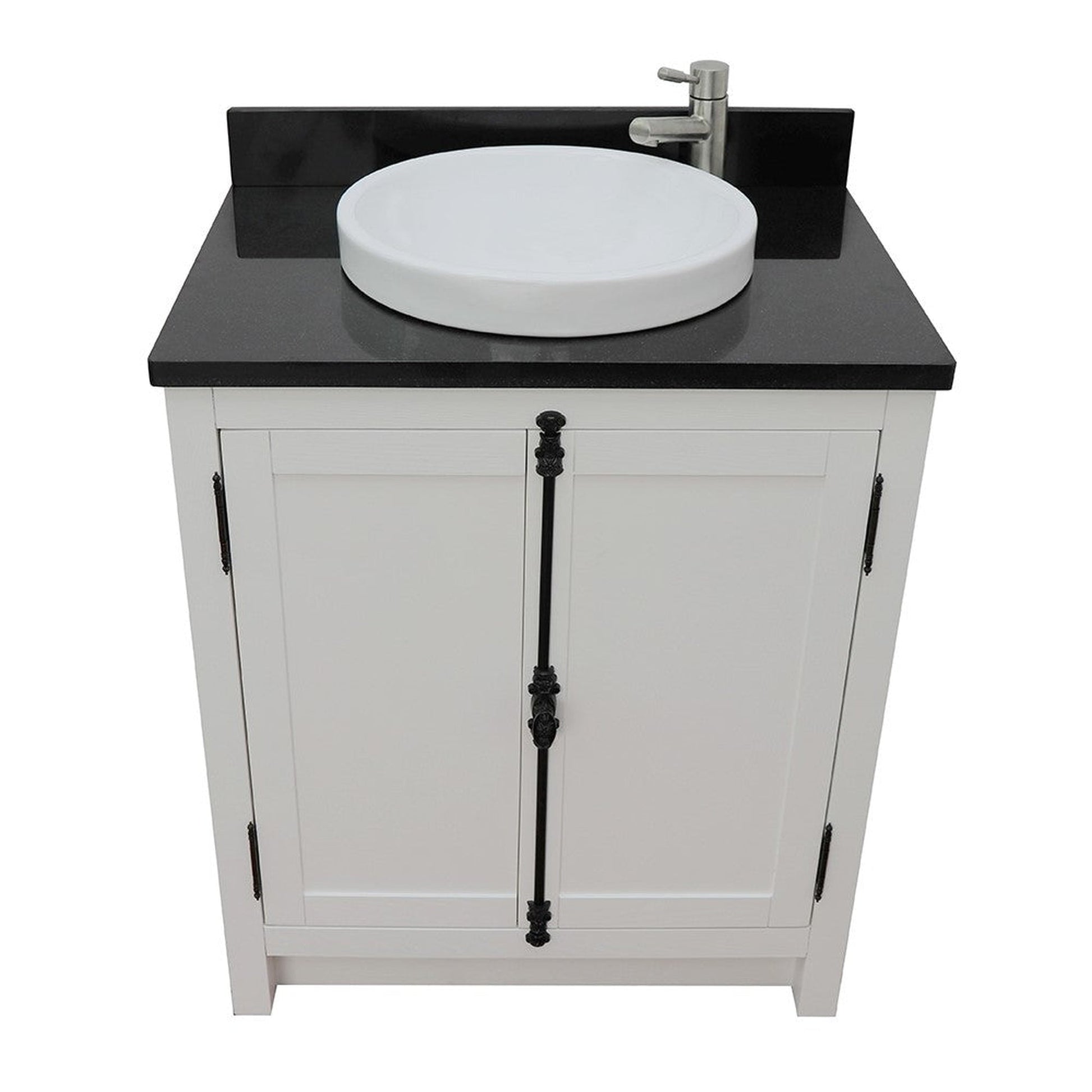 Bellaterra Home Plantation 31" 2-Door Glacier Ash Freestanding Vanity Set With Ceramic Vessel Sink and Black Galaxy Top