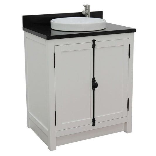 Bellaterra Home Plantation 31" 2-Door Glacier Ash Freestanding Vanity Set With Ceramic Vessel Sink and Black Galaxy Top