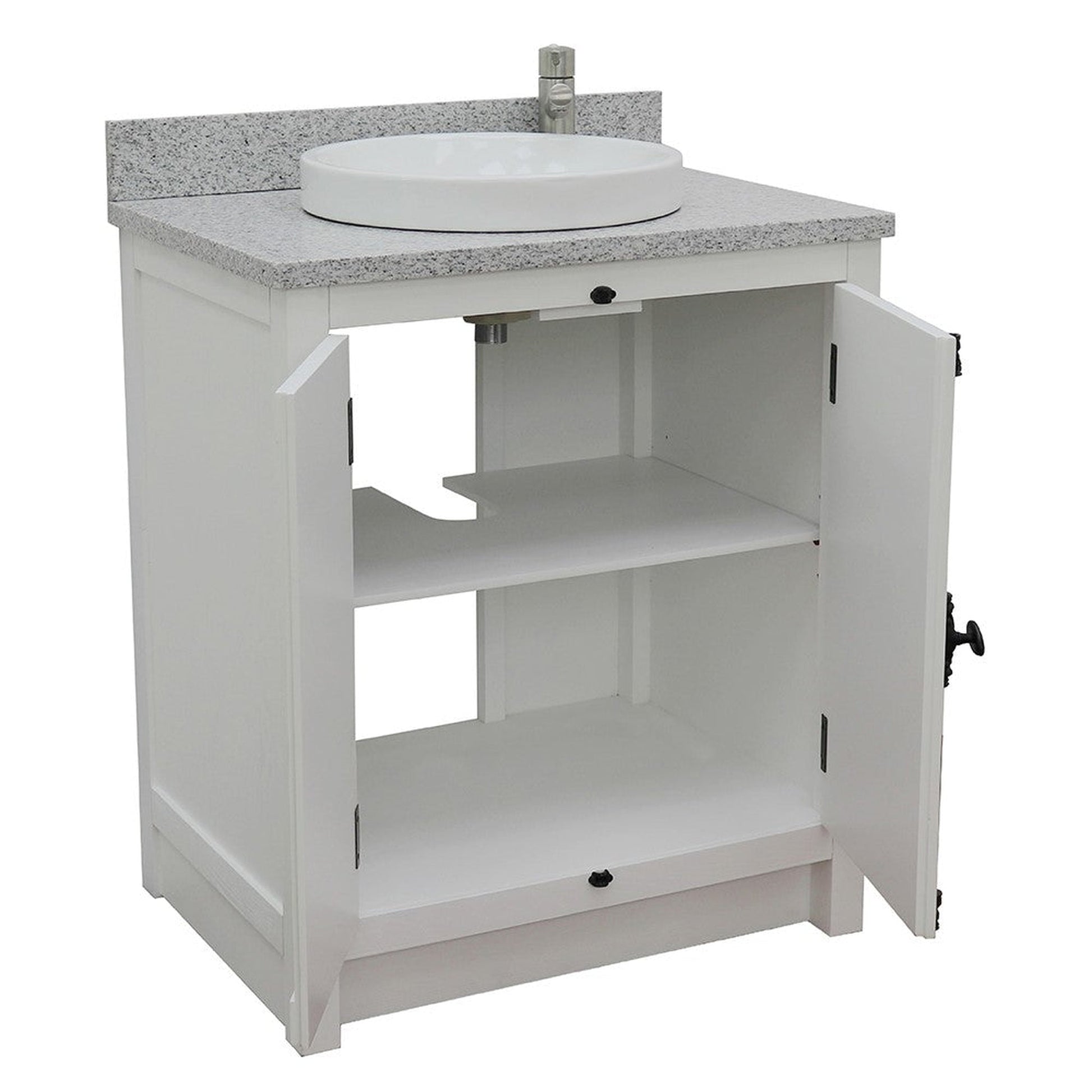 Bellaterra Home Plantation 31" 2-Door Glacier Ash Freestanding Vanity Set With Ceramic Vessel Sink and Gray Granite Top