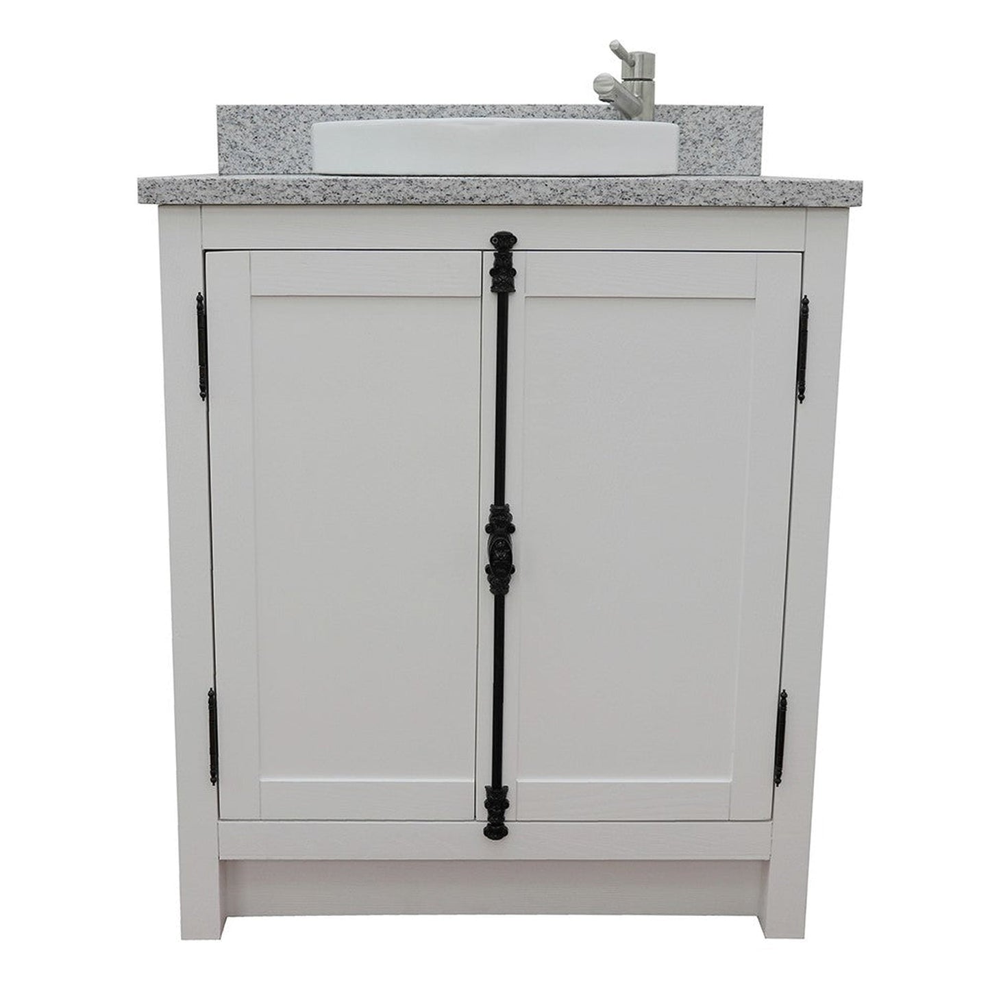 Bellaterra Home Plantation 31" 2-Door Glacier Ash Freestanding Vanity Set With Ceramic Vessel Sink and Gray Granite Top